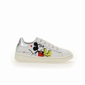 White Mickey Silver Tab Sneakers Affordable Casual Footwear for Girls