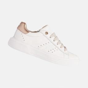 White Nettuno Rose Gold Tab Sneakers Affordable Casual Footwear for Girls