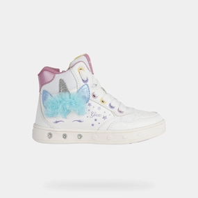 White Skylin Unicorn Light Up High Top Sneakers Affordable Casual Footwear for Girls