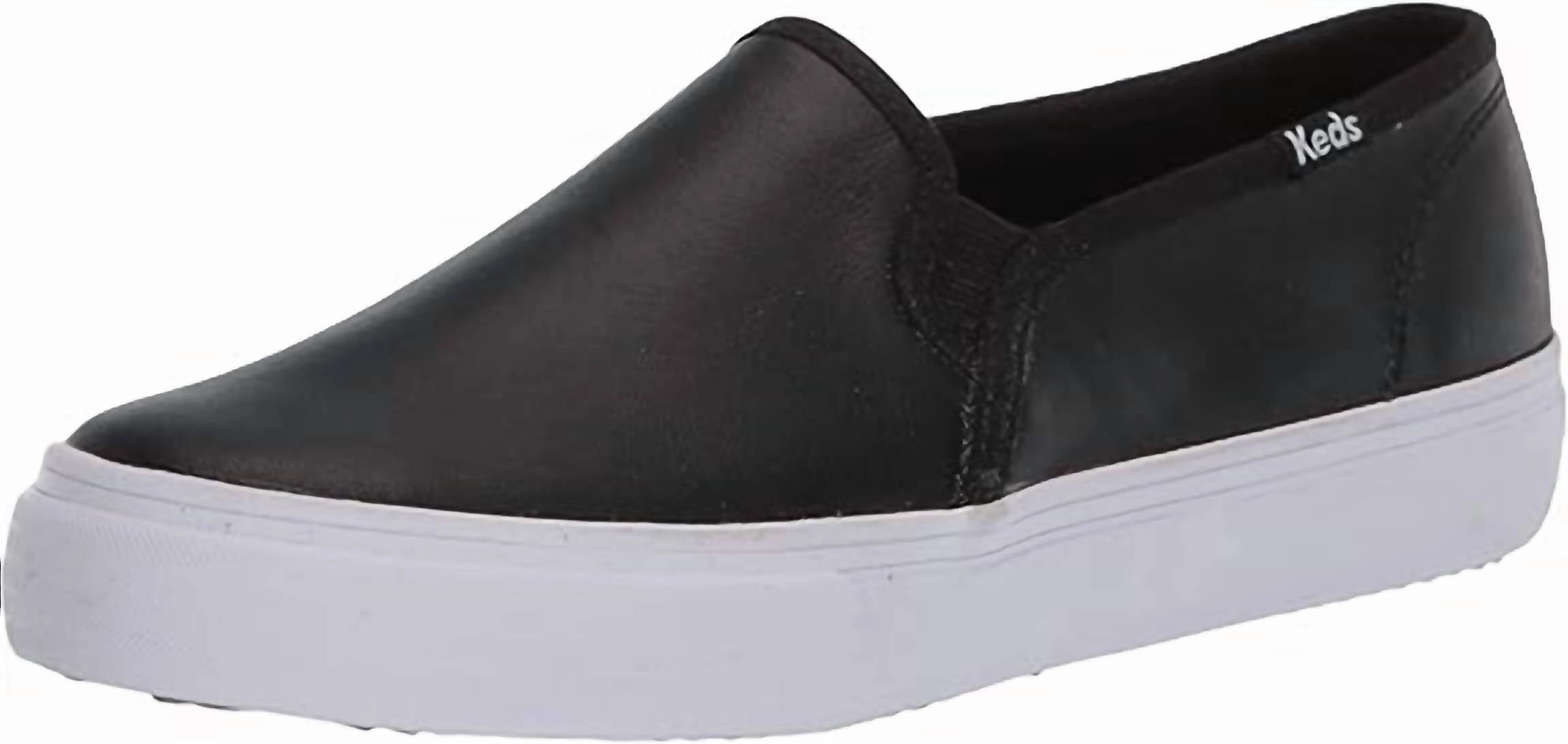Women's Double Decker Leather Slip On Shoe In Black Comfy Women Flats under $50
