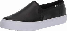 Women's Double Decker Leather Slip On Shoe In Black Comfy Women Flats under $50