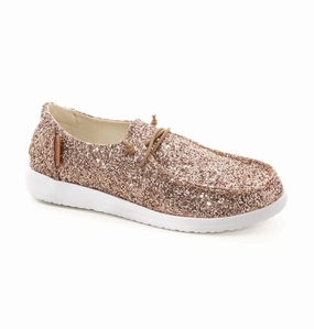 Women's Kayak Casual Shoes In Rose Gold Glitter Comfy Women Flats under $50