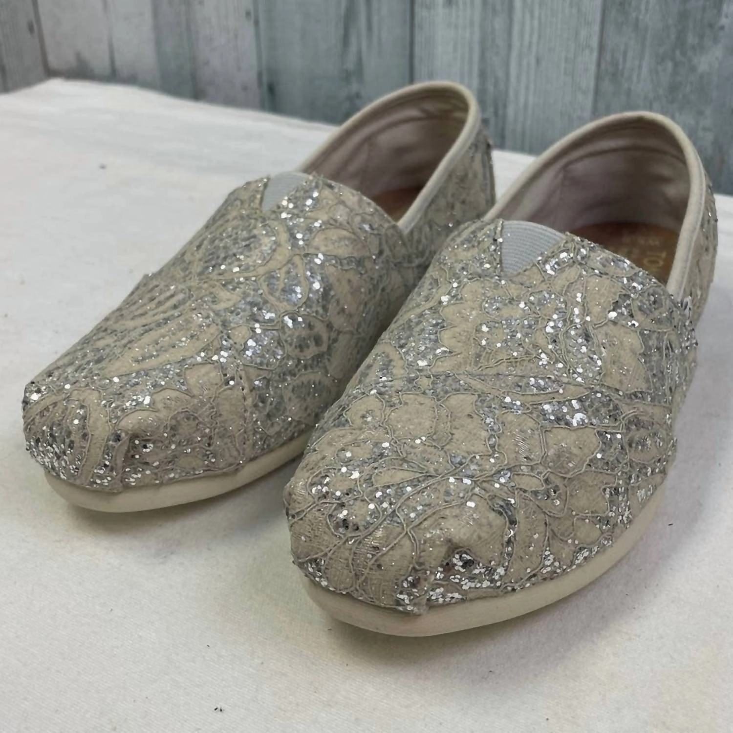 Women's Lace Fabric Loafers In Silver Floral Trendy Flats for Women
