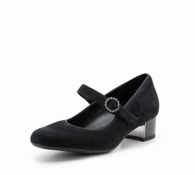 Women's Rhinestone Buckle Mary Jane Pumps In Black Suede Womens Casual Flats sale