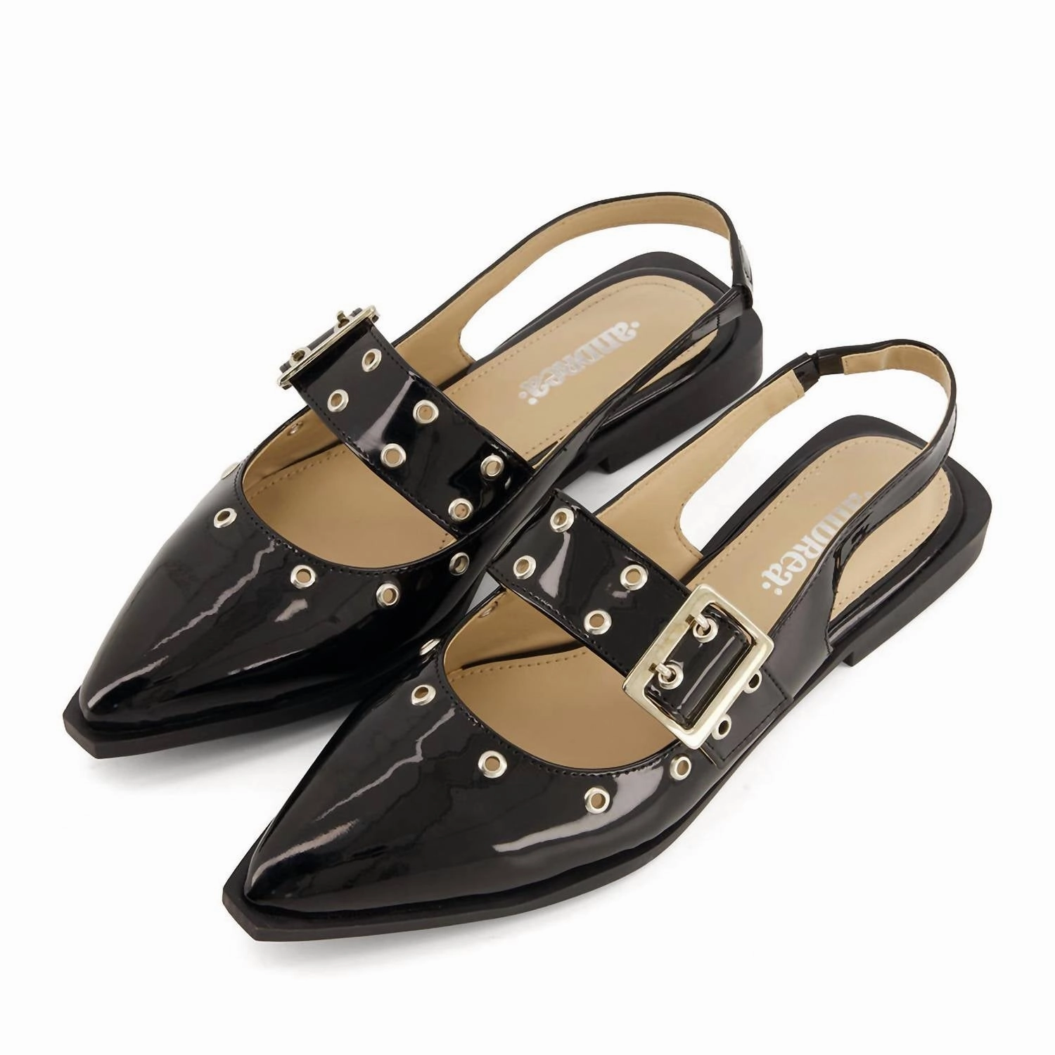 Women's Slingback Flats Wide Buckle In Black