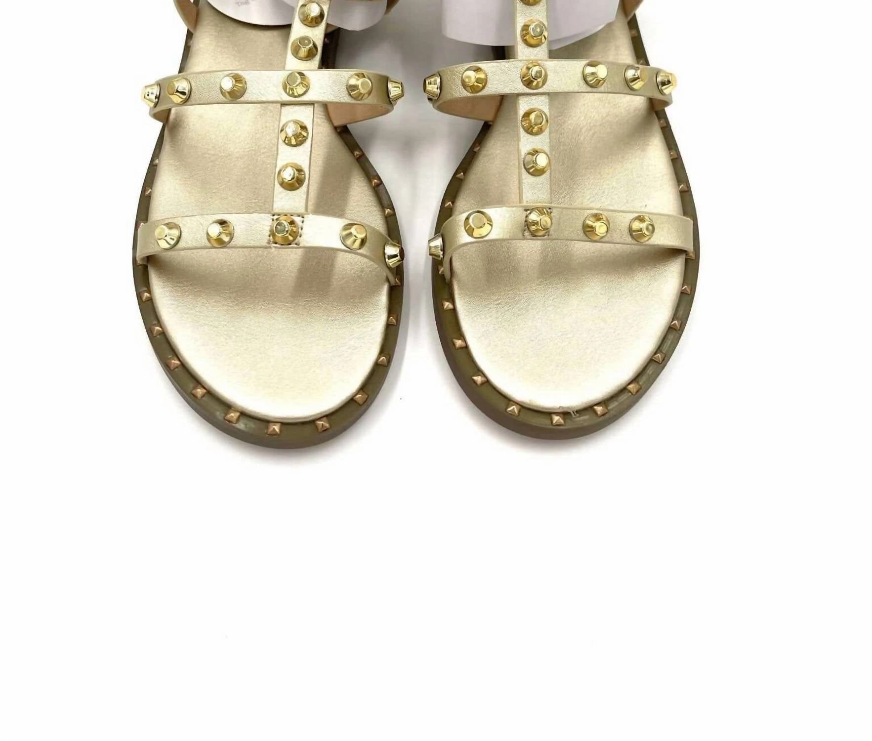Women's Studded Flat Sandals In Gold