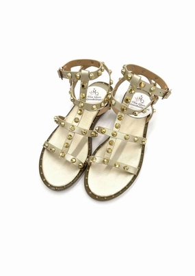 Women's Studded Flat Sandals In Gold Trendy Flats for Women