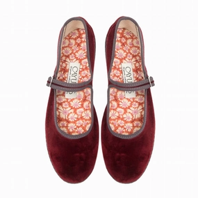 Women's Velvet Mary Jane Shoes In Bordeaux Red Womens Casual Flats sale