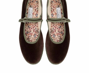 Women's Velvet Mary Jane Shoes In Chocolate Brown Womens Casual Flats sale
