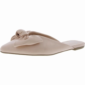 Womens Bow Faux Leather Mules Trendy Flats for Women