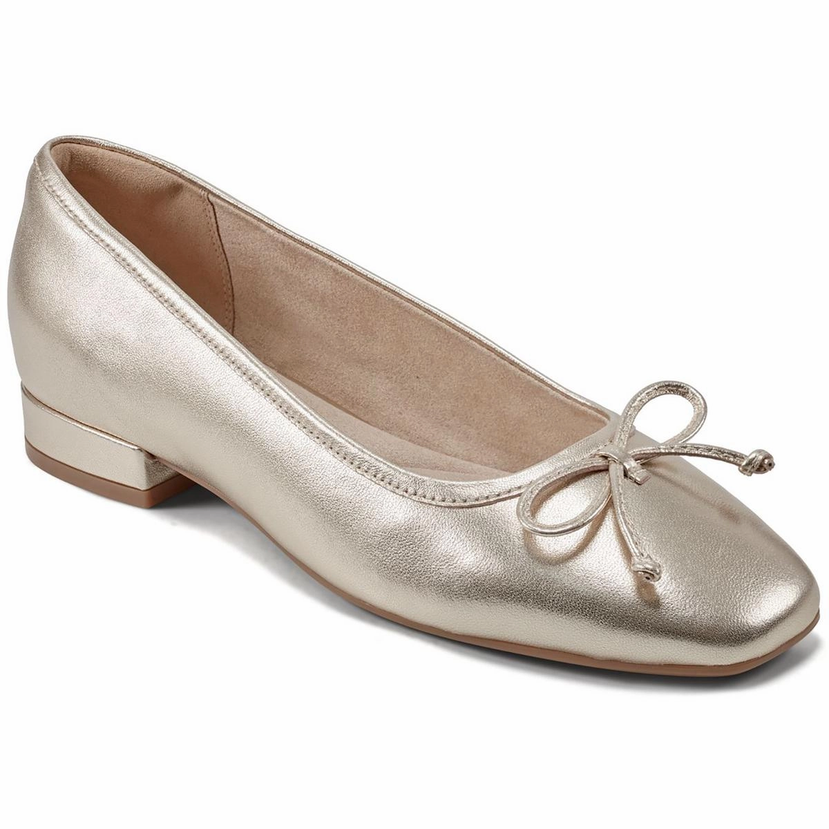 Womens Bow Leather Ballet Flats