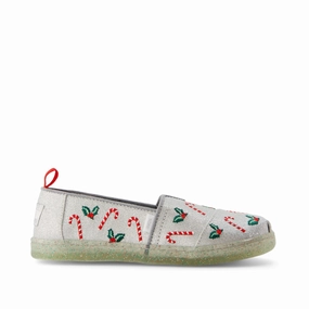 Youth Alpargata Silver Shimmer Embroidered Candy Canes Kids Shoe Girls Casual Shoes promo price